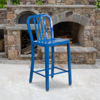 Flash Furniture CH-61200-24-BL-GG 24" Metal Stool with Back in Blue